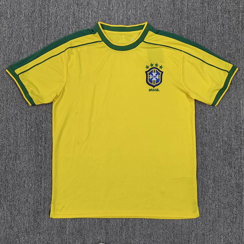 Retro  98 Brazil Home Short Sleeve Soccer Jersey (Sizes S-2XL) L жёлтый