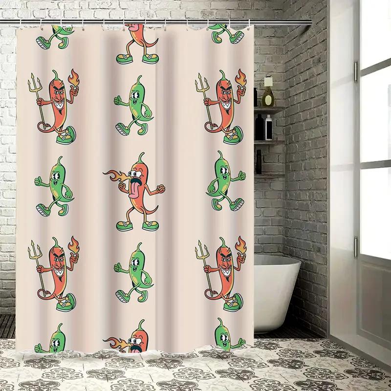 

Hot Spicy Peppers Bathroom Curtains Waterproof Fabric Cartoon Style Modern Design Custom Made Shower Curtain Set For Home Decor. W60H190(CM)-1 Pcs