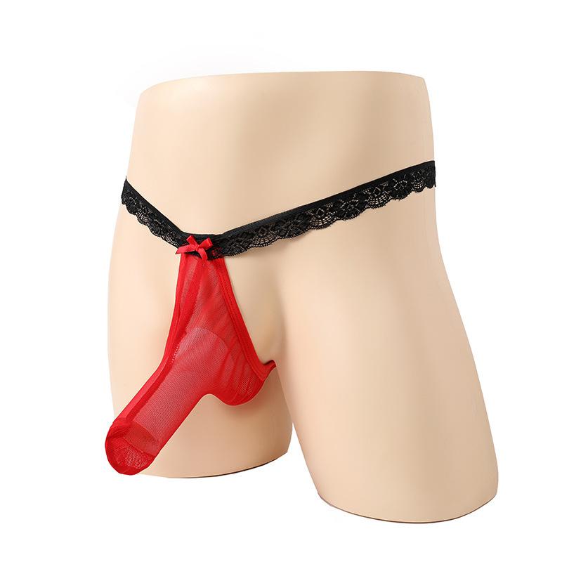 Bow Sissy Lingerie Men'S Sexy Elephant Nose Panties Mesh See Through T-Back Thong G-String  Stretch Long Penis Sheath Underwear