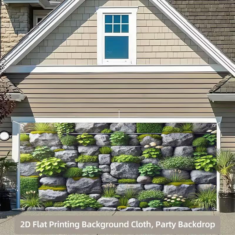 2D Natural Mossy Stone Vertical Garden Garage Door Photo Banner 47.2x31.5inch/120*80cm