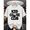 European Sizes Men'S "ICED COFFEE CLUB" Graphic T-Shirt - Bright Orange, Casual Summer Tee with Coffee Cup Design, Soft Polyester Fabric