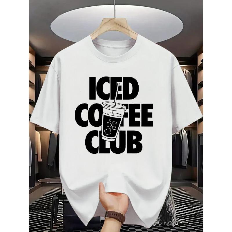 

Европейские размеры Мужская графическая футболка ICED COFFEE CLUB - Ярко-оранжевая, Повседневная летняя футболка с дизайном кофейной чашки, Мягкая полиэстеровая ткань S белый