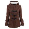 Winter Women Coat Hooded Thick Cotton Blend Jacket Cow Horn Button Autumn