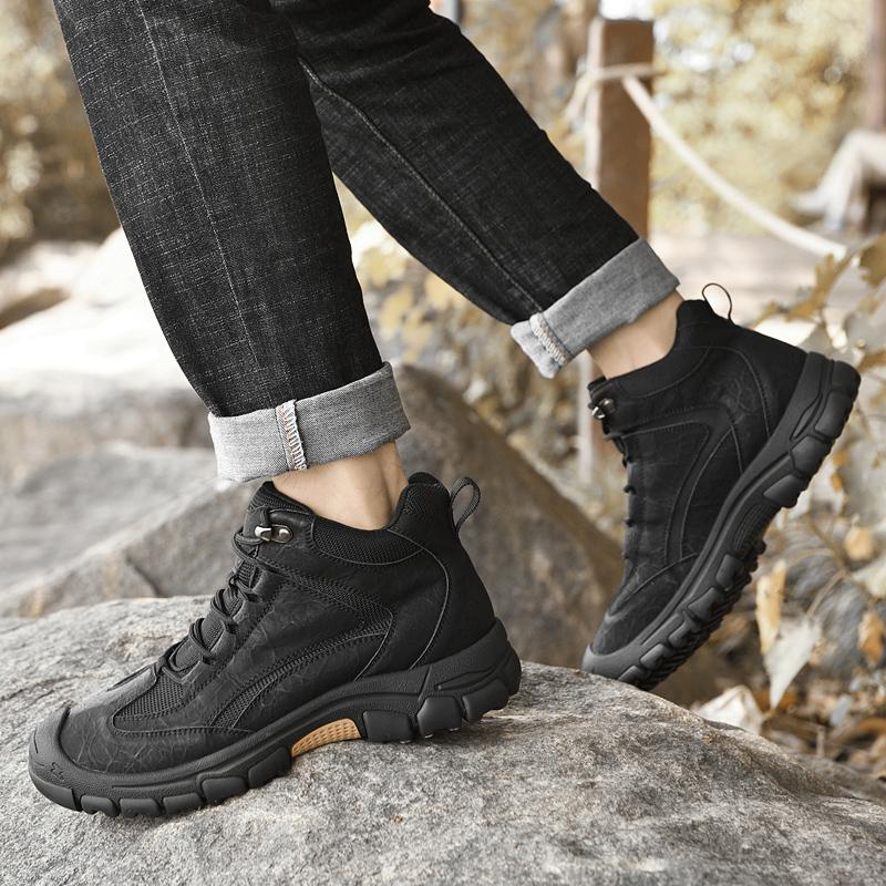 New Men Ankle Boots Motorcycle Hiking Waterproof Footwear High Top Wear-resistant Men Boots Comfortable Outdoor Hiking Shoes