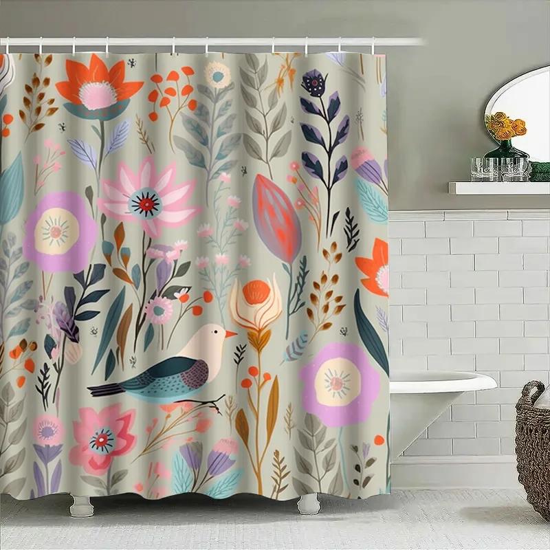 

Floral Pattern Shower Curtain Bathroom Decor Customizable Size Waterproof Fabric Home Improvement 120X180Cm Purple Pink Green Bl W60H190(CM)-1 Pcs