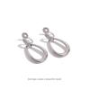 Minimalist Double-Layer Oval Geometric Silver Stud Earrings with Ear Clip