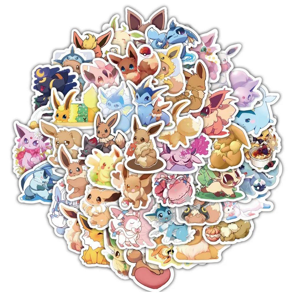 50pcs  Pokemon Eevee  Cute Cartoon Anime Stickers Graffiti Decals Laptop Motorcycle Scrapbook Phone Waterproof Sticker Toy