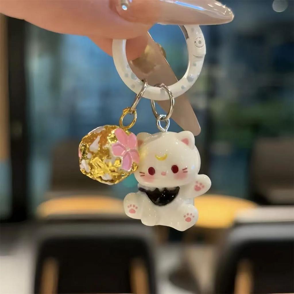 Cute Lucky Cat Bell Keychain Cartoon Bag Pendant Girl Sweet Key Ring Pendant Girlfriend Gift