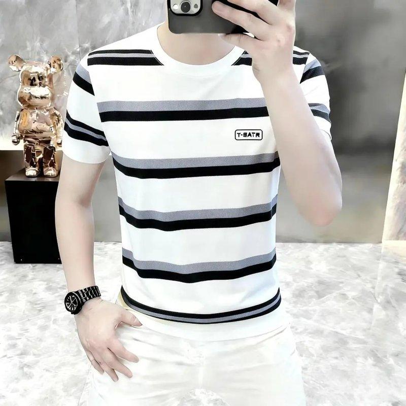 Summer Striped T-Shirt100% Cotton Short Sleeve Top Vintage T M