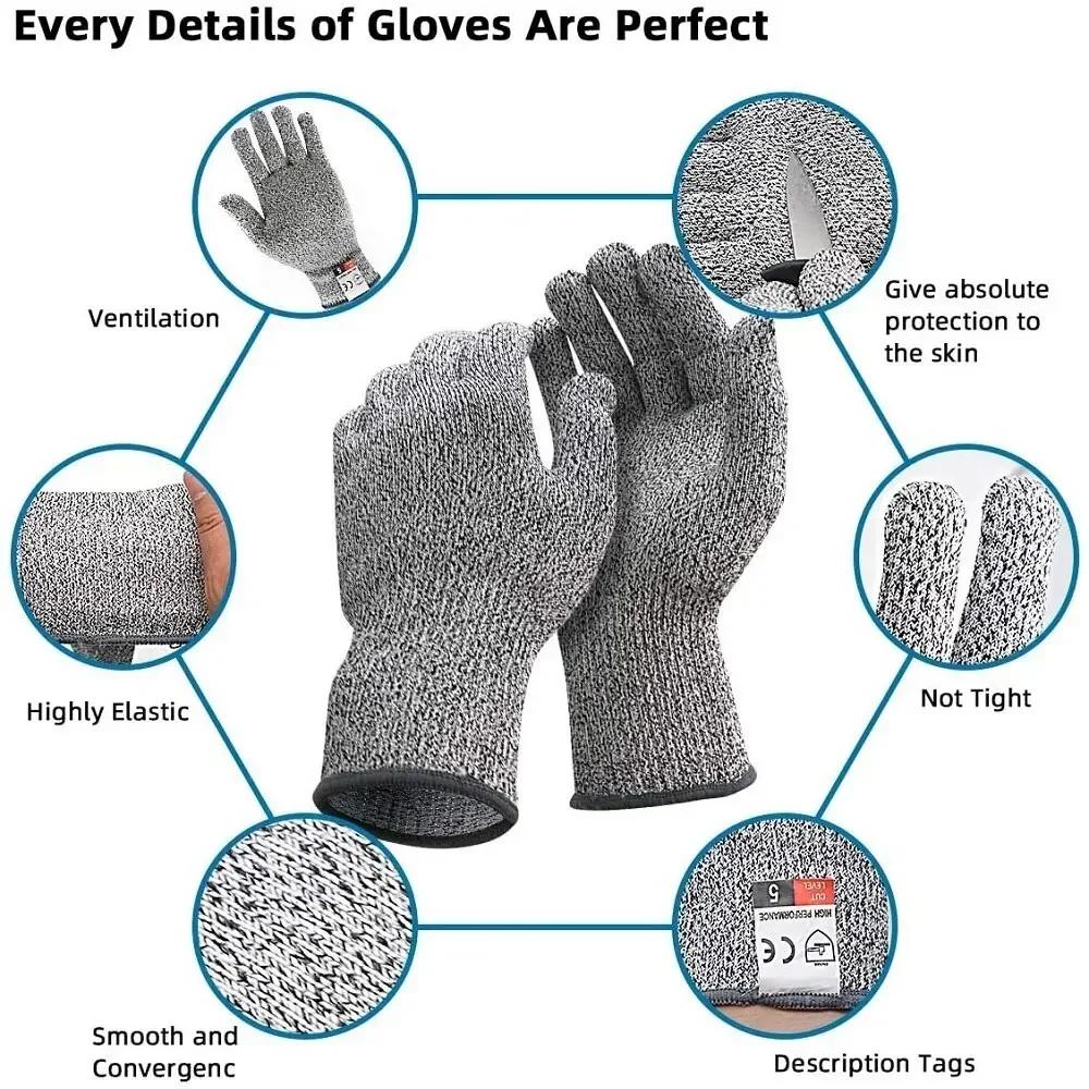 New Grade 5 Cut Resistant Gloves Kitchen HPPE Scratch Resistant Glass Cutting Safety Protection for Gardeners