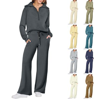 Terno esportivo feminino outono oversized meio zíper moletom perna larga moletom casual terno esportivo
