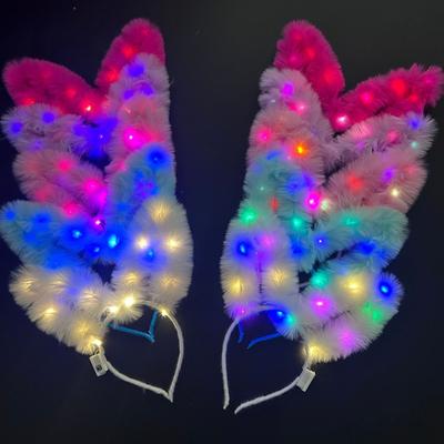 Rabbit Ear Headdress Soft Light Up Headband Led Hairbands Bright Fur Bunny Ear Hair Accessories For Birthday Parties Christmas