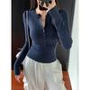 Spicy Girl One-Shoulder Slim Fit Long-Sleeve T-shirt - Women's 2026 Spring/Autumn Base Layer with Buttons