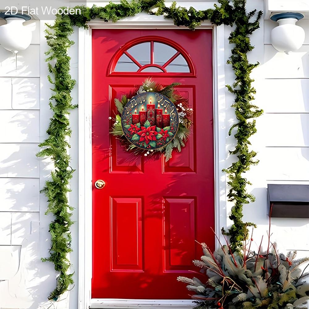 Christmas Wooden Sign with Christmas Candle & Flower Pattern - Navidad Plaque for Front Door, Wall Hanging Decor - Ideal Christmas Ornament