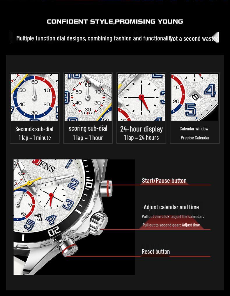 Ofns Luxury Quartz Watch: Luminous, Rotating Bezel, Waterproof & Single Calendar - Men's Business Wristwatch.