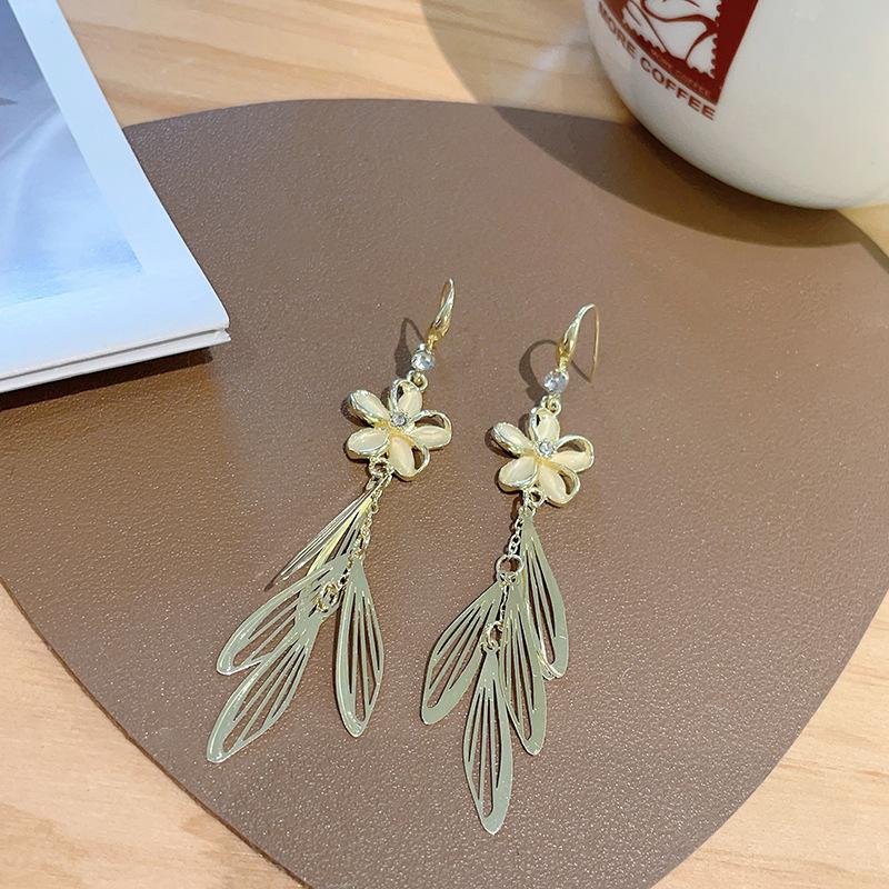 New Korean Trend Flower Earrings Long Tassel Ear Line Crytal Chain Drop Earrings For Women Girls Daily Jewelry Party Gifts