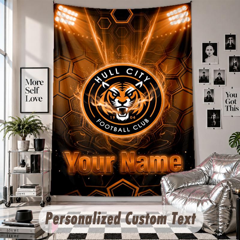 Wall Hanging Tapestry With Custom Name & Text, Hull City Decorative Tapestry For Bedroom