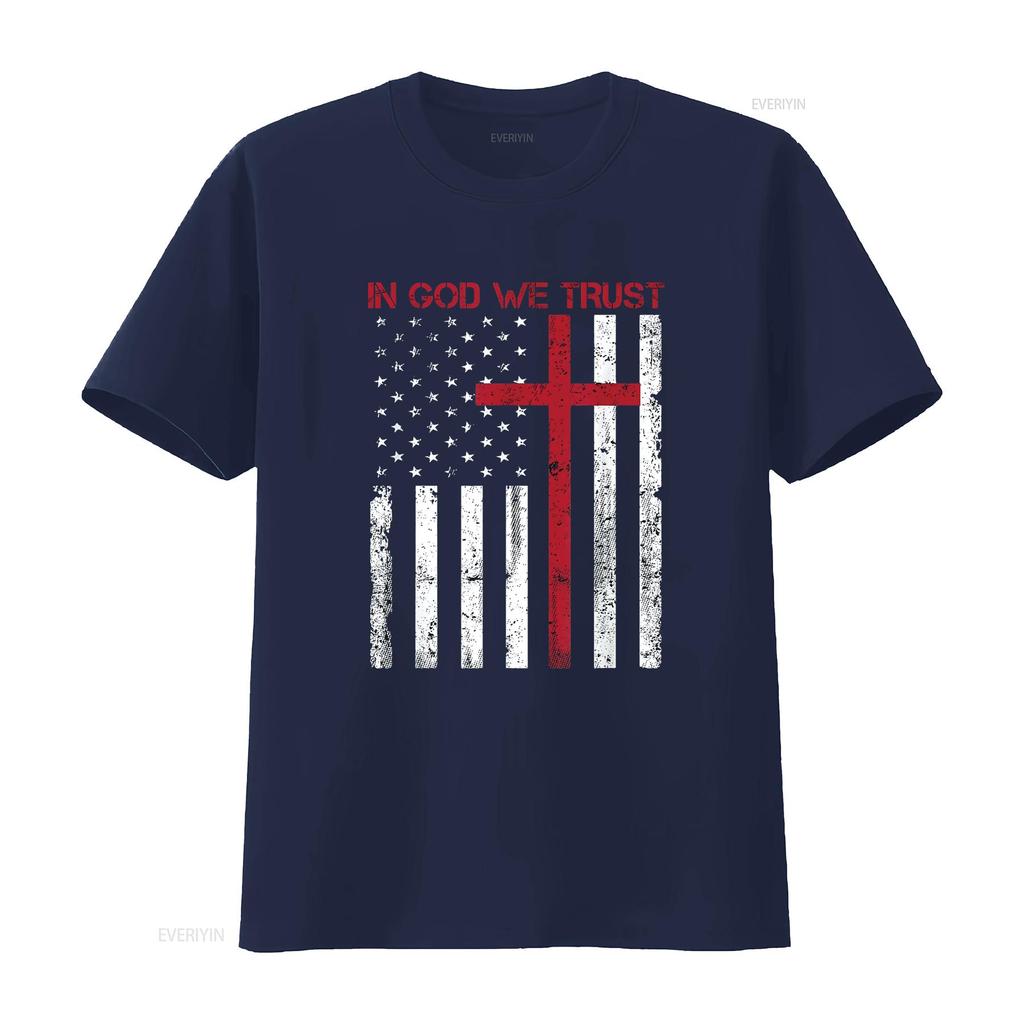 In God We Trust with Patriotic Vintage American Flag T Shirt Vintage Washed Designer Clothes Comfortable Stretched Unisex
