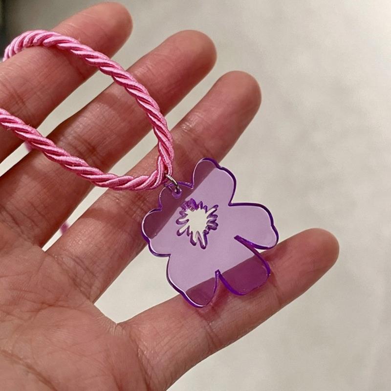 Colorful Acrylic Flower Pendant Necklace Vintage Harajuku Style Neckchain Adjustable Length Clavicle Chain for Women