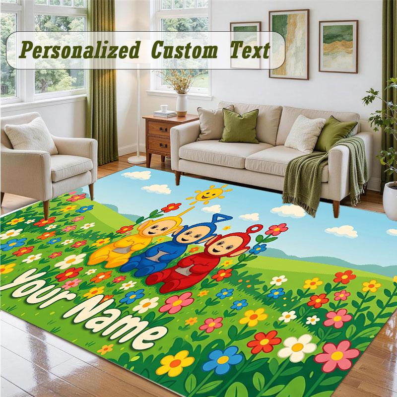 Crystal Velvet Square Rug Custom NameTeletubbies Pattern Non Slip Home Floor Decor Rug