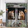 Western Barn Horse Shower Curtains Sunflower Lavender Floral Farmhouse Wooden Door Farm Animal Bathroom Curtain Decor with Hooks