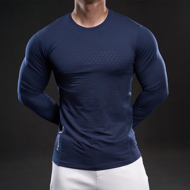 Ice Silk Quick-drying Round Neck Long-sleeved T-shirt Spring Thin Outdoor Sun Protection Top Sports and Casual Stretch Youth T-shirt