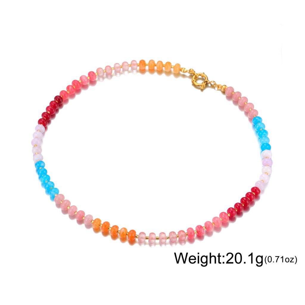  Natural Rainbow Colorful Beads Necklace Natural Stone Beaded Choker Summer Beach Boho Vacation Women's Fashion Jewelry