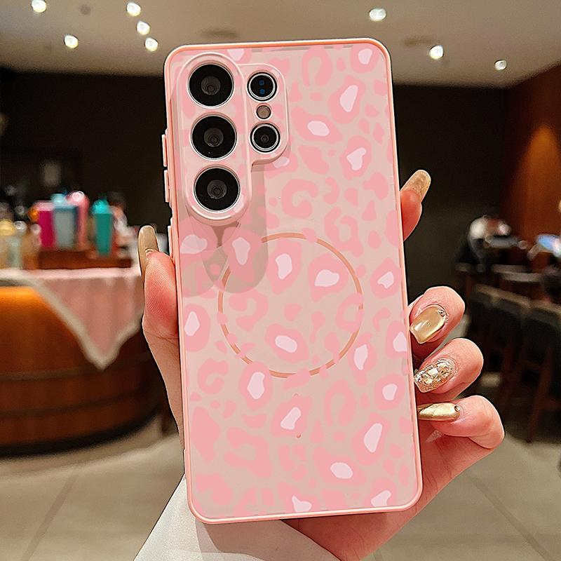 Custodia Stampa Leopardo Rosa Per Samsung Galaxy S26 Ultra S25 Edge S24 Plus S23 FE S22 A17 A54 A55 A56 A57 5G Magnetica Per Magsafe Copertura Opaca