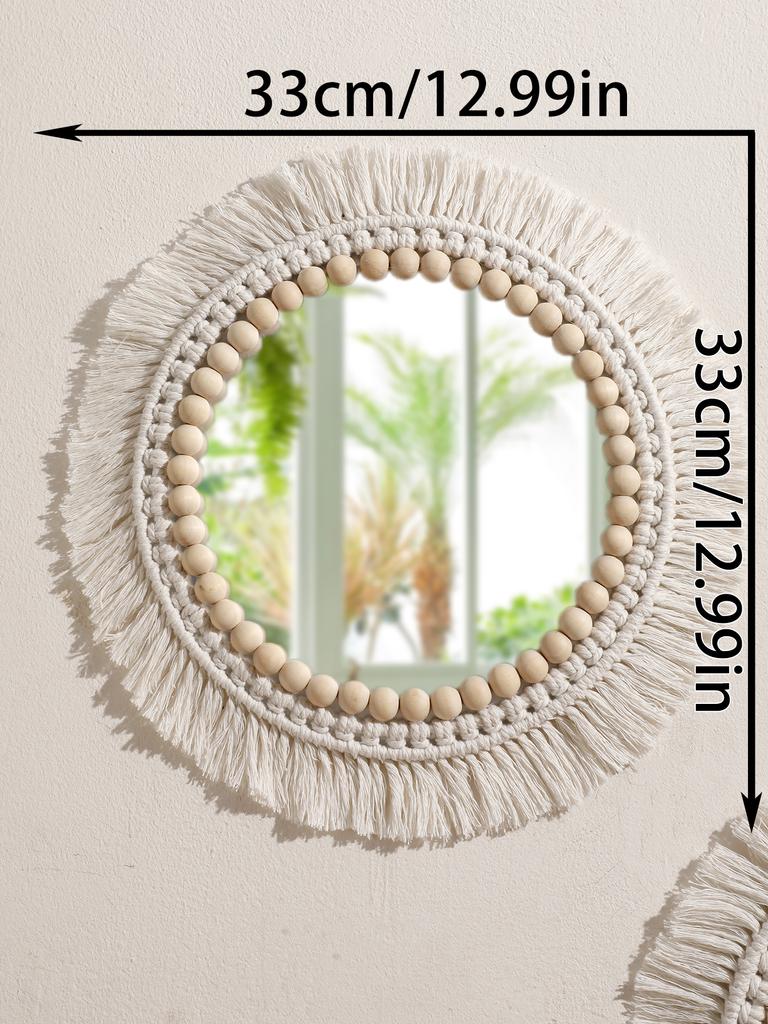 Macrame Mirror Wall Hanging Decorative Mirrors for Vanity Dorm Boho Woven Tassel Home Decor for Living Room Art Decorative Gifts
