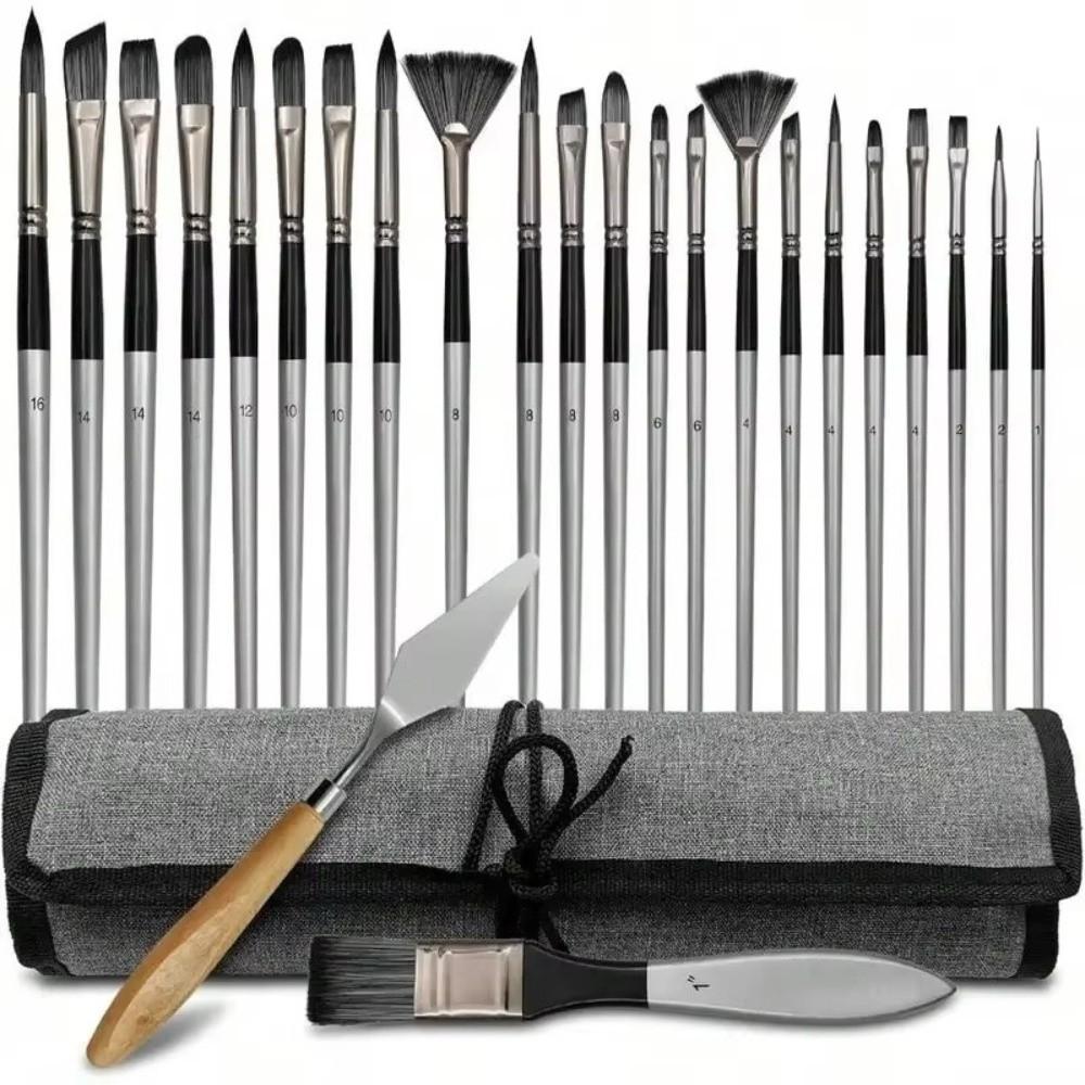 24pcs/set Wooden Handle Nylon Brush Set Nylon Hair Artist Paint Brushes  Watercolor Painting