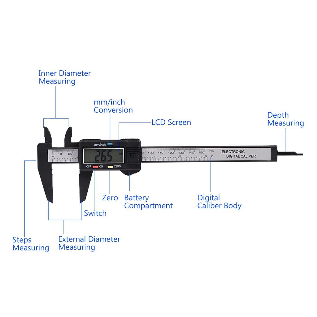 Digital Caliper with Extra Large LCD Screen for Measuring Inside Outside Depth Steps