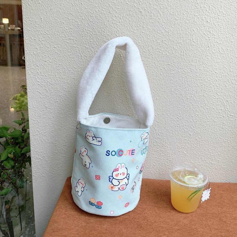 Herbst und Winter Plüschhandtasche Cartoon Eimertasche Studentenarbeit kleine Tasche Canvas Bento-Tasche niedlich lustig