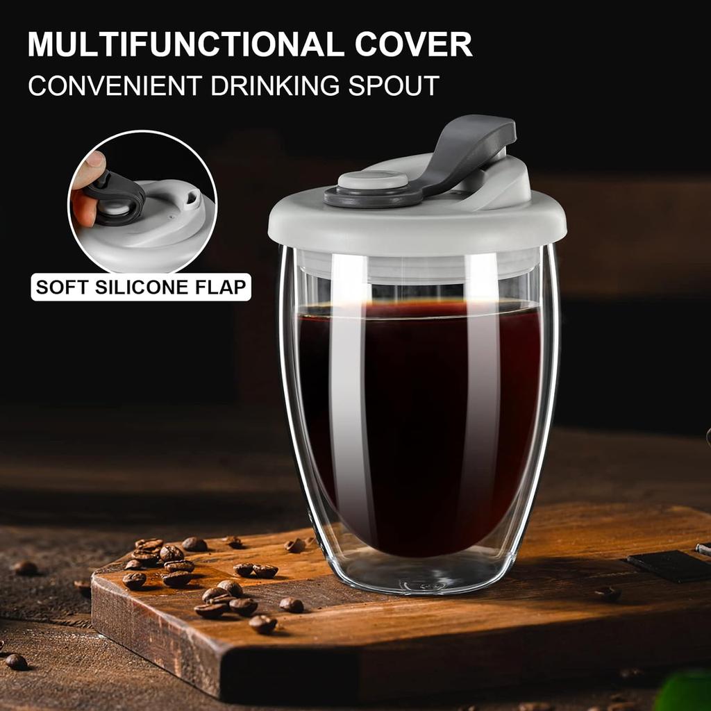 350ml/450ml Doppelglastasse Transparente Tee-Kaffeetasse mit Kieselgeldeckel Küchenmilchgetränk Kaffeetasse Trinkgeschirr