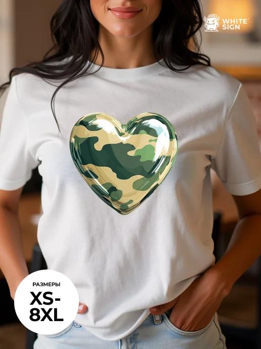 Oversized cotton T-shirt with  Military Heart  print S