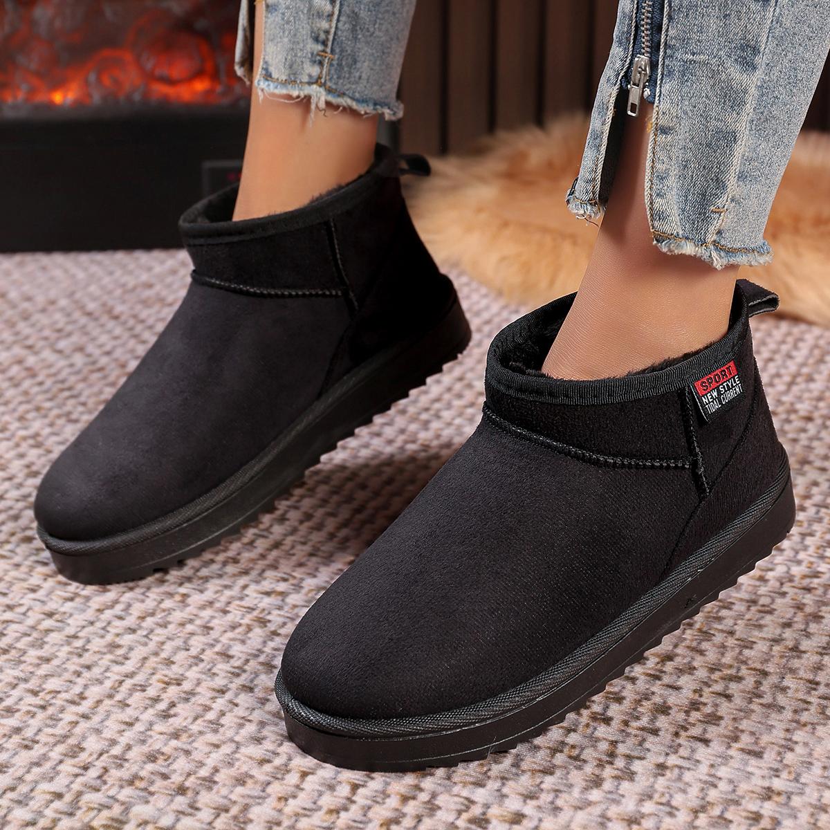 

Модные женские однотонные толстые плюшевые зимние ботинки Удобные теплые ботильоны на плоской подошве Женские зимние повседневные хлопковые туфли Размер 36-44 36