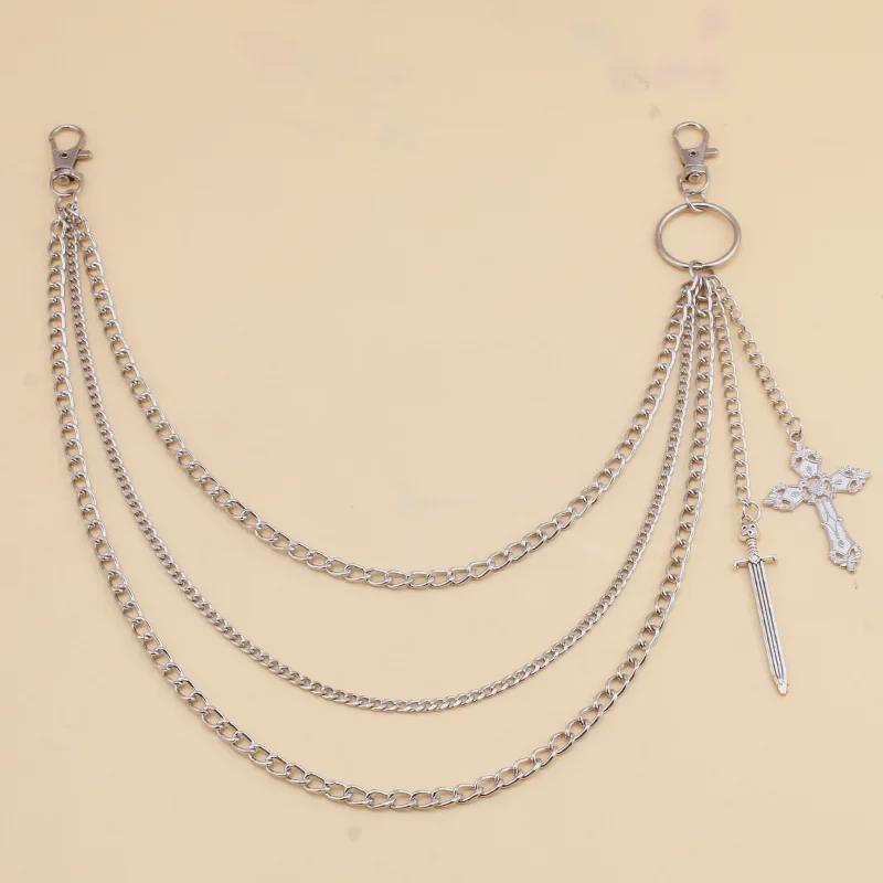European-American Geometric Multi-Layer Sword Pendant Pants Chain