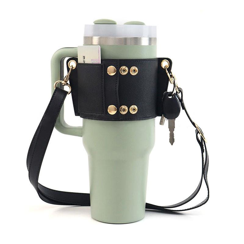 PU Leather Water Cup Cover for Stanley Mug 30oz&40oz Tumbler Adjustable Shoulder Strap Portable Lanyard Hanging Cup Accessories