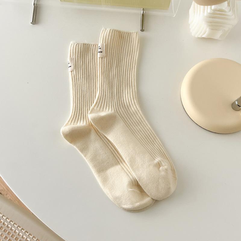 CHAOZHU Korea Japanese Double Knitted Rib Cotton Labeling Fashion Casual Basic Daily Women Girls Socks 1 Pairs