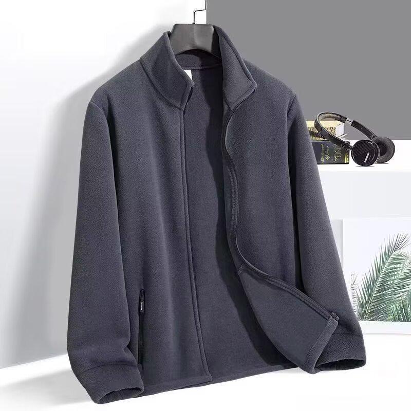 Men's Stand Collar Zipper Cardigan - Thick Fleece Loose-Fit, Large Size Jacket for Autumn & Winter