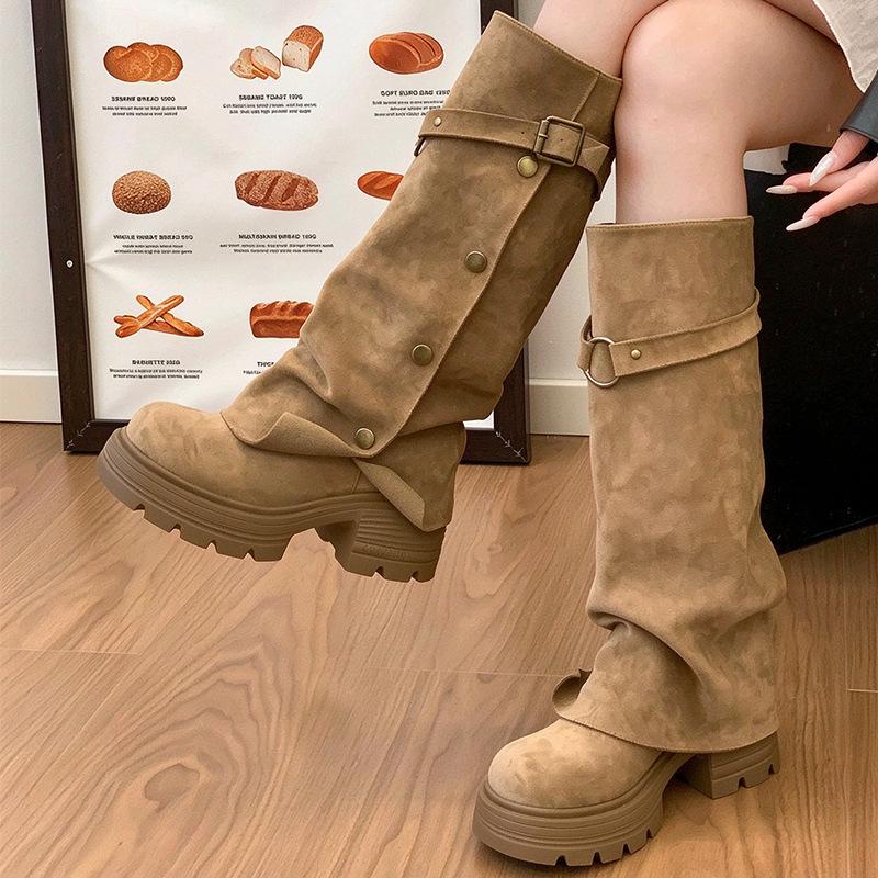 thick-soled boots women's new spring and autumn casual small retro belt buckle thick-soled legs long knight boots