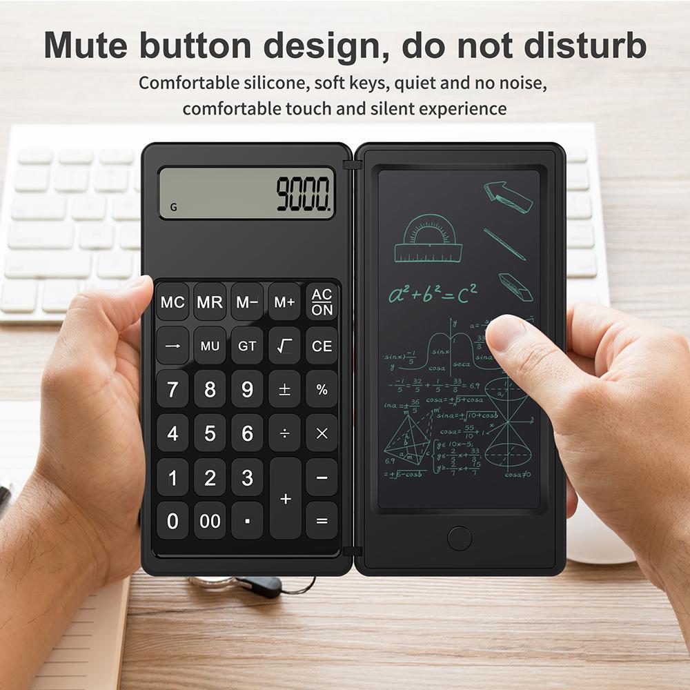 1PC Foldable Calculator & 6 Inch LCD Writing Tablet Digital Drawing Pad 12 Digits Display with Stylus Pen Erase Button Lock Function