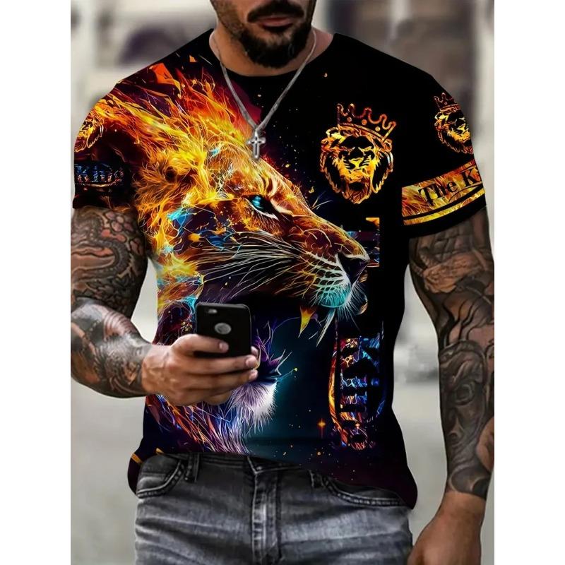 Stylish Tiger 3D Digital Pattern Print Men's Graphic T-shirts Causal Comfy Tees Short Sleeve Pullover Tops Men's Summer Outdoor