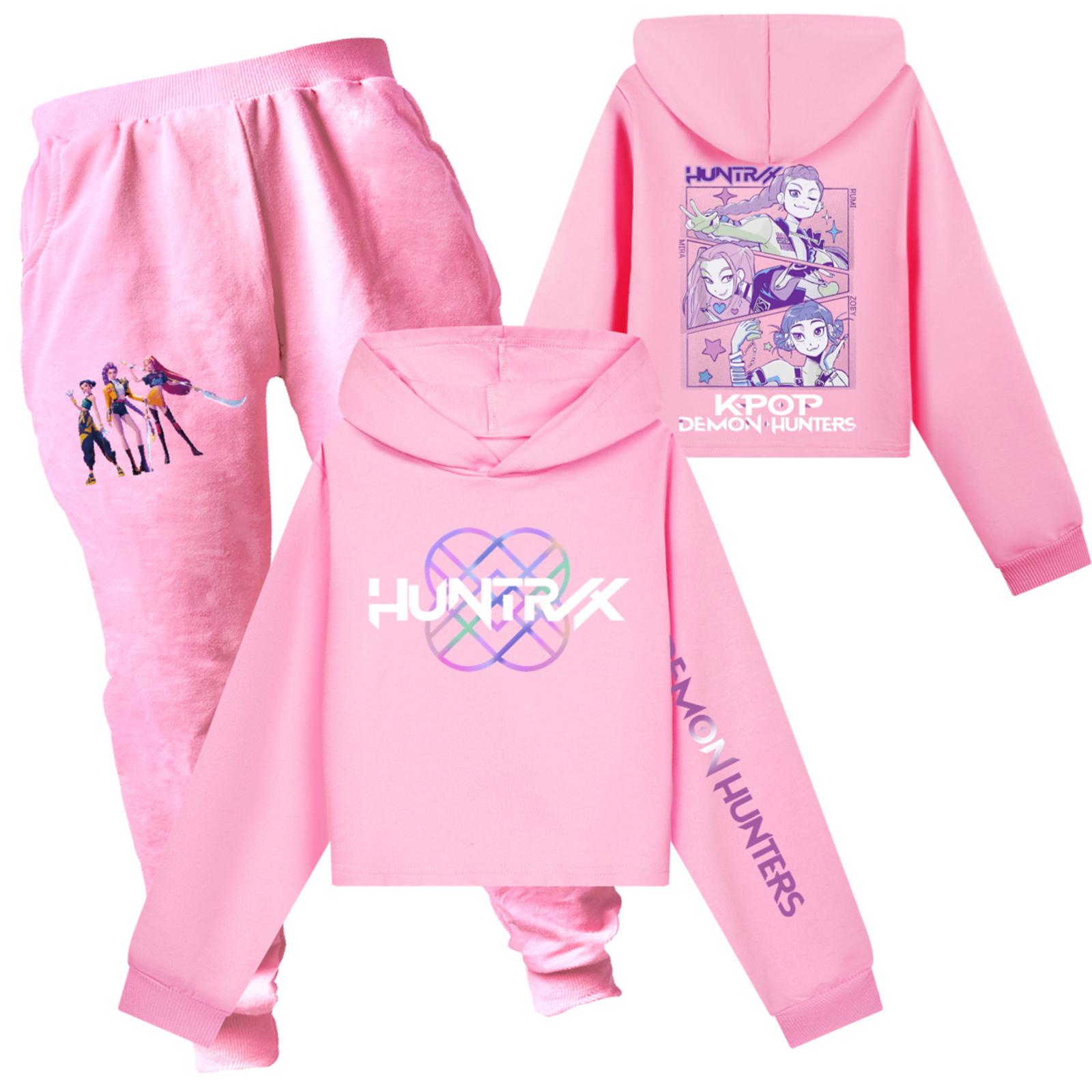 

Детский худи и брюки, двухпредметный спортивный костюм, комплект одежды с длинным рукавом и принтом 120 розовый