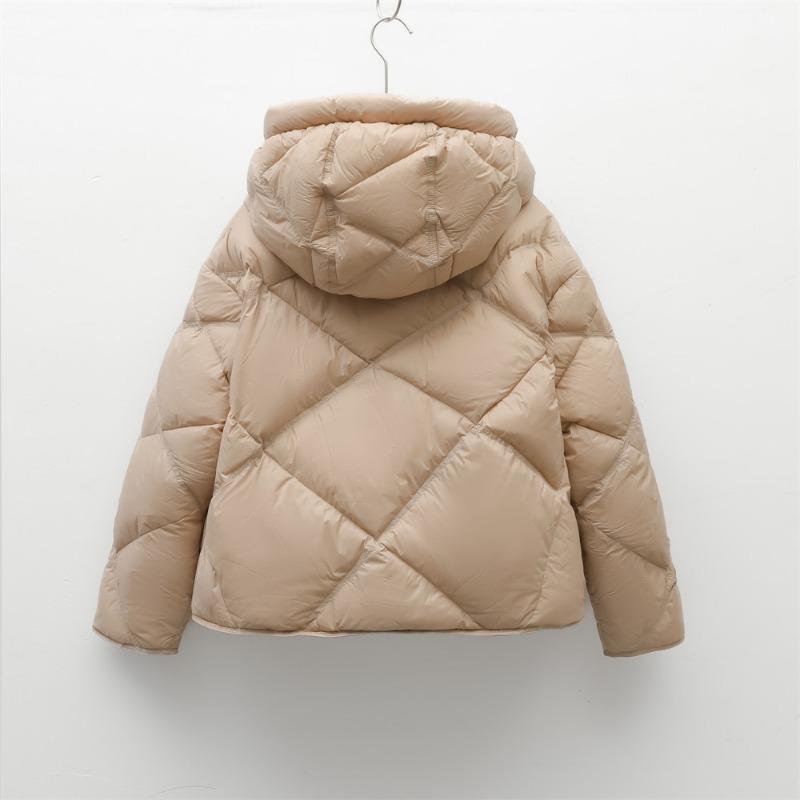 Feather 90 white duck down new national standard women's simple rhombus grid hooded down jacket women's coat