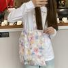 Colorful Flower Embroidered Mesh Shoulder Bags for Women Lightweight Commuter Ladies Handheld Bag Casual Simple Female Tote