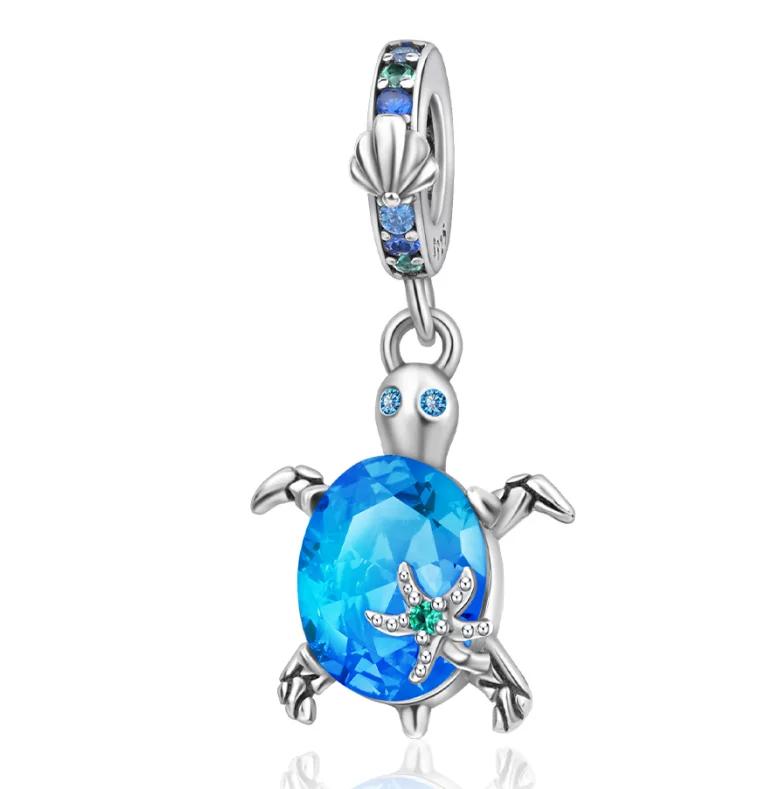 Brand New Summer Murano Glass Sea Turtle Dangle Charm Bead Component Colorful Crystal Pendant Bead Components Compatible With Authentic Original