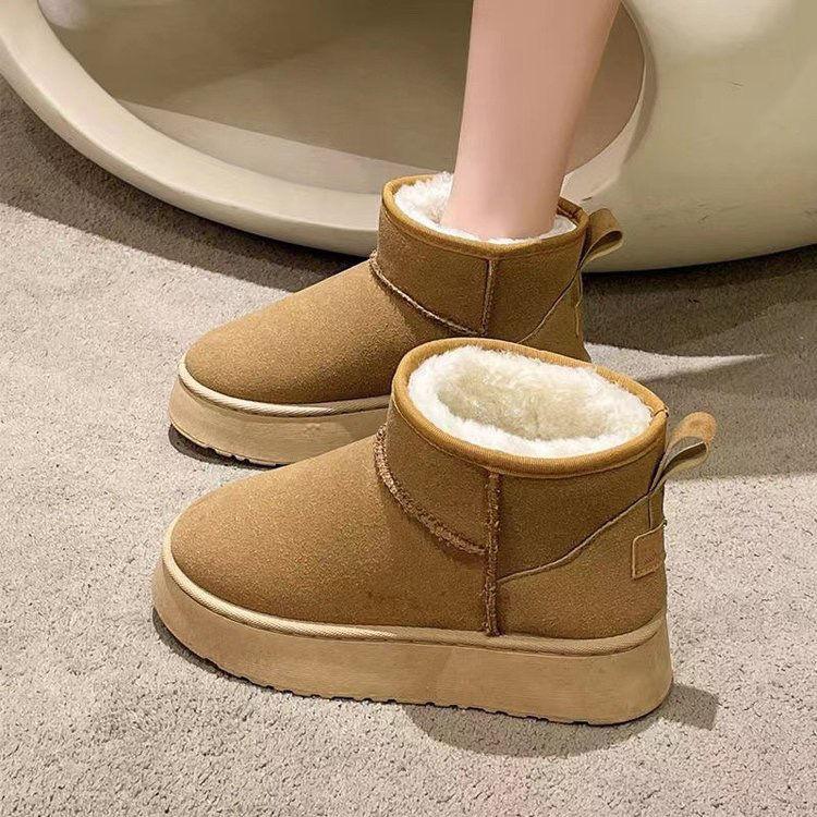 Snow boots women's fur integrated winter velvet thick-soled short cotton shoes thickened new warm and non-slip
