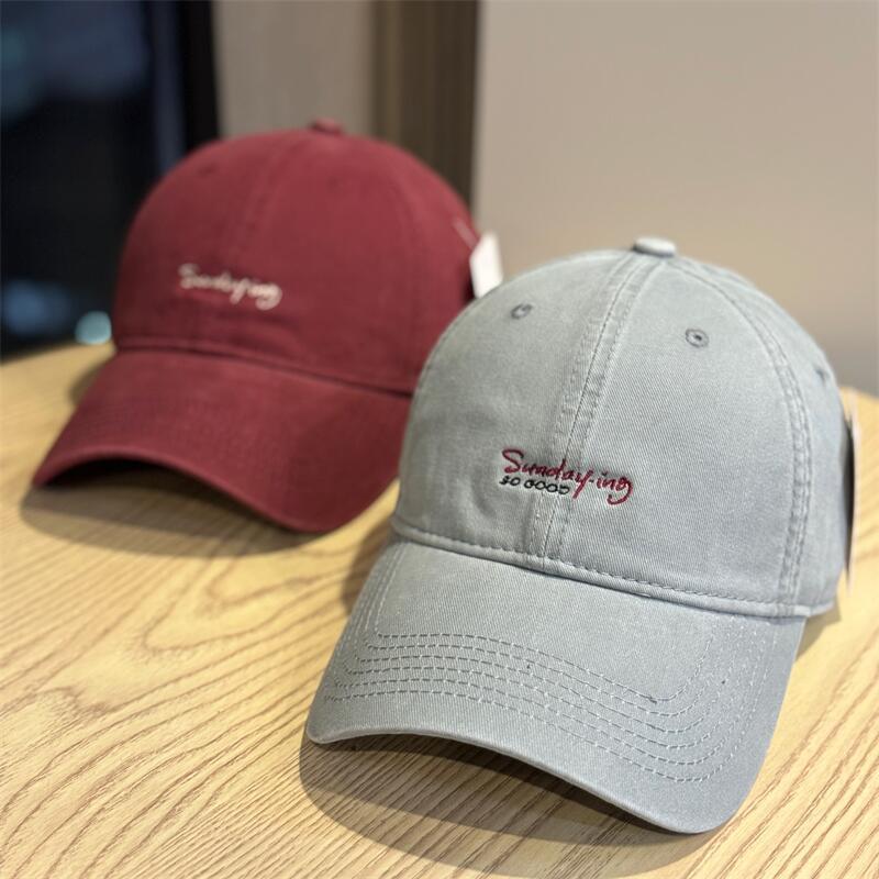 New simple washed letter embroidered baseball cap men's and women's versatile cap showing face small sunscreen cap hat