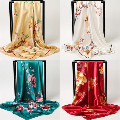 Spring/Summer New Women'S Silk Scarf 90 * 90cm Simulated Silk Twill Square Scarf Fashion Printed Large Square Scarf Professional Scarf