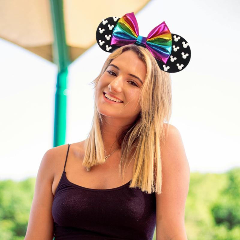 Disney 3,3" Minnie Mickey Ohr Elastische Stirnbänder Neugeborenen Mode Glitzer Verstellbares Haarband Baby DIY Haarschmuck Festival Reise